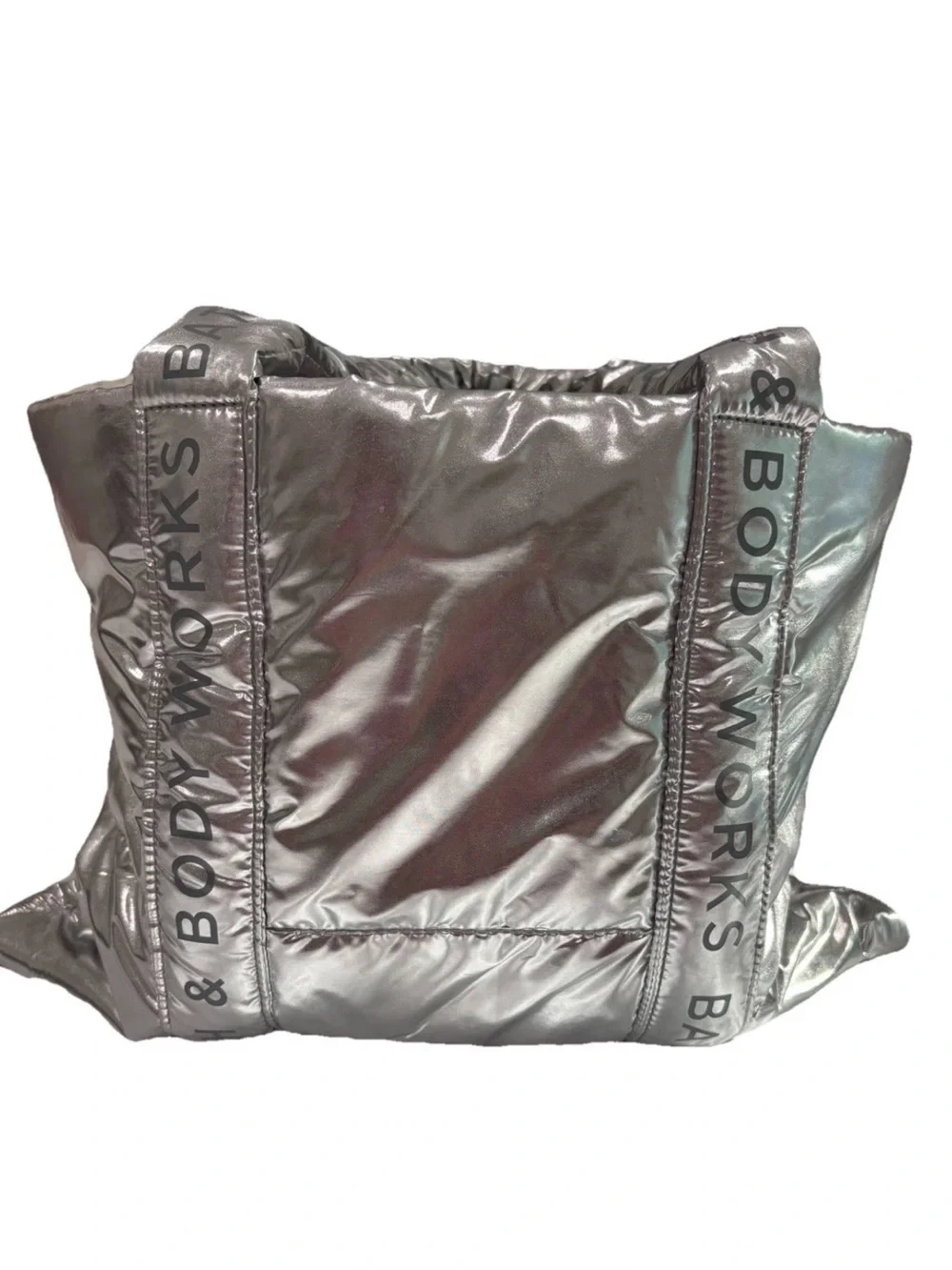 Bath & Body Works Limited Edition Metallic Silver Puffer Tote Bag NWT